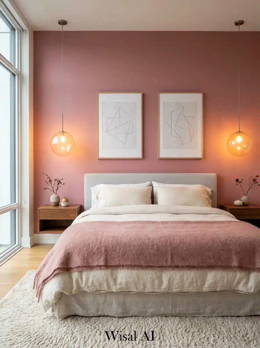 2. A Contemporary Symphony & Dusty Pink Bedroom Idea