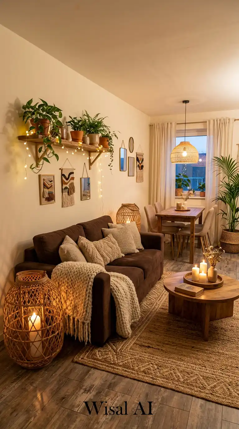2. A Cozy Bohemian Retreat: Small Living Room with Dining Table