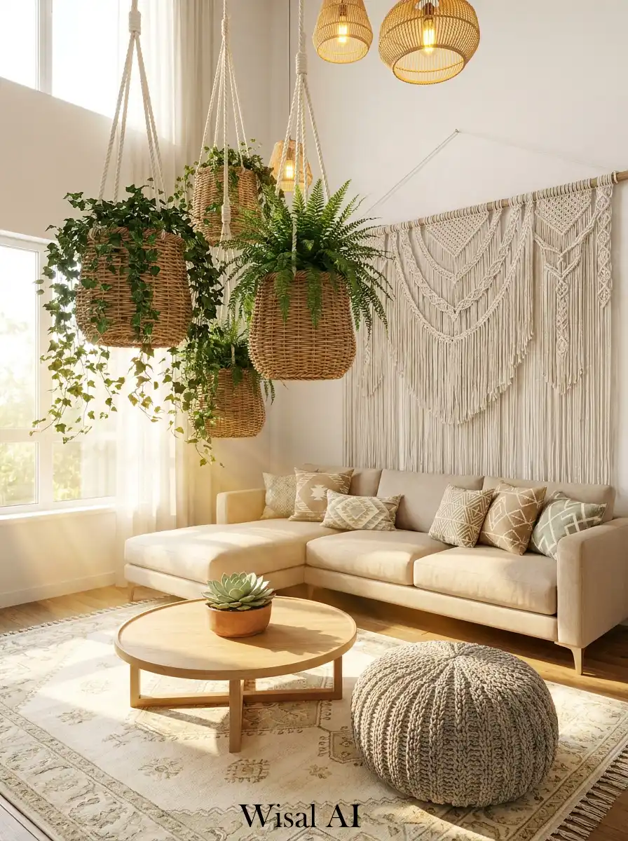 12. Botanical Cascades: A Vertical Boho Living Room Idea