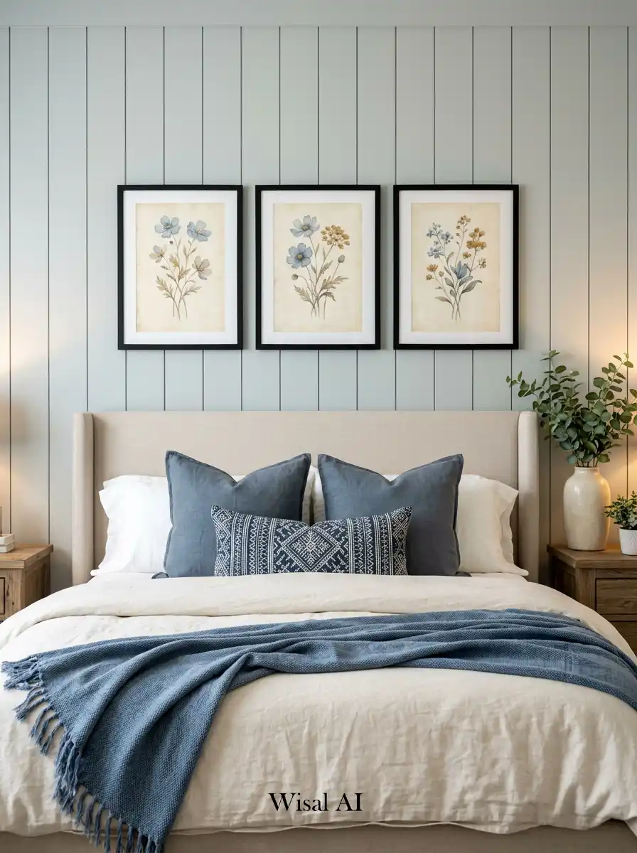 2. Botanical Elegance in a Relaxed Coastal Cottage Bedroom