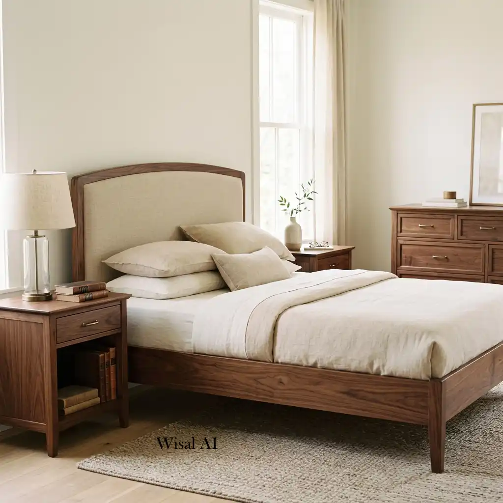 Luxury bedroom featuring high-quality wooden furniture with a timeless and sophisticated design.