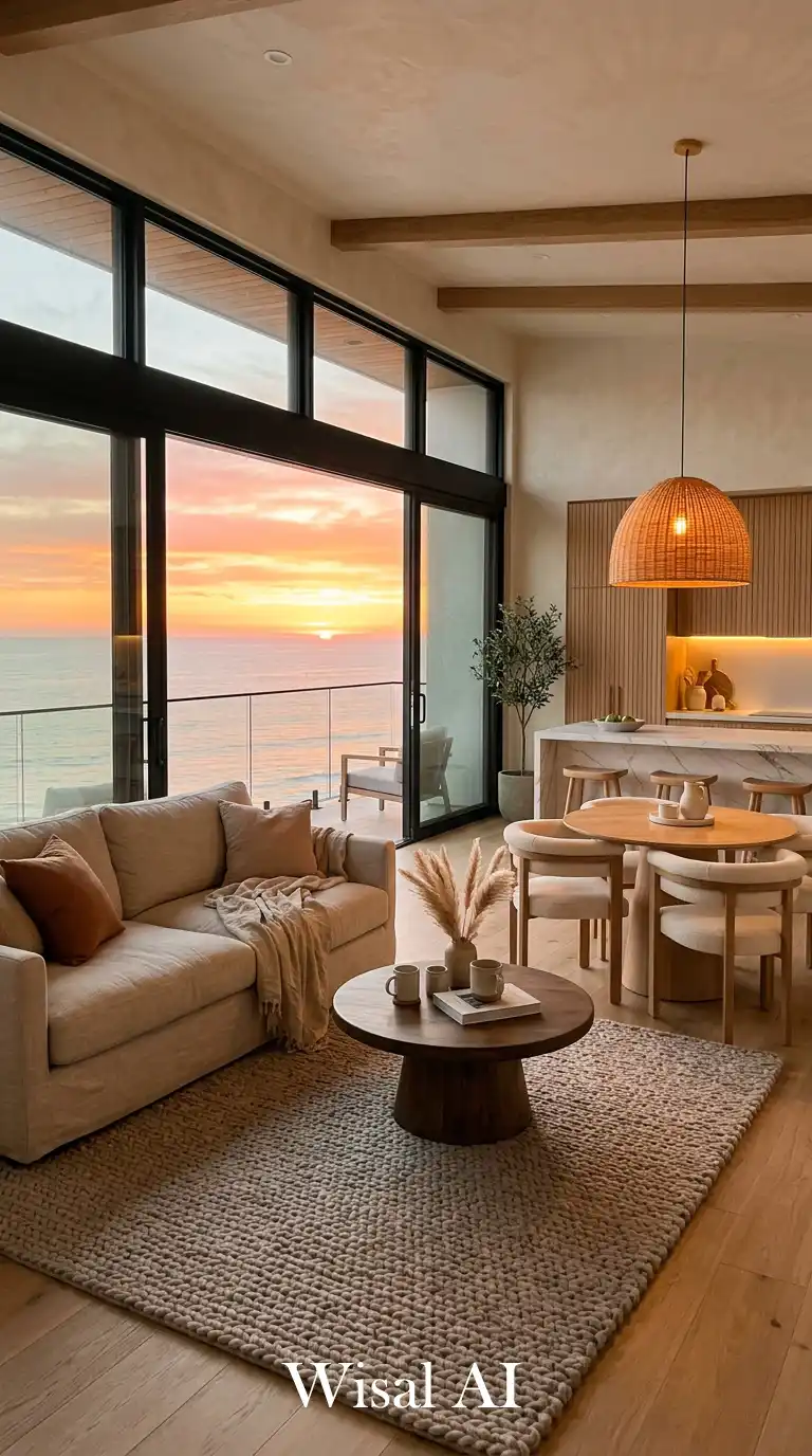 Coastal Serenity: Small Living Room With Dining Table