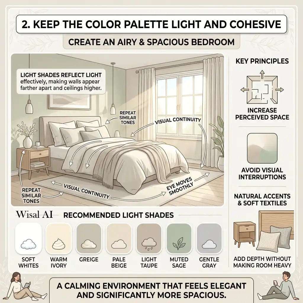 Bright bedroom featuring a light neutral color palette for a spacious and relaxing feel.
