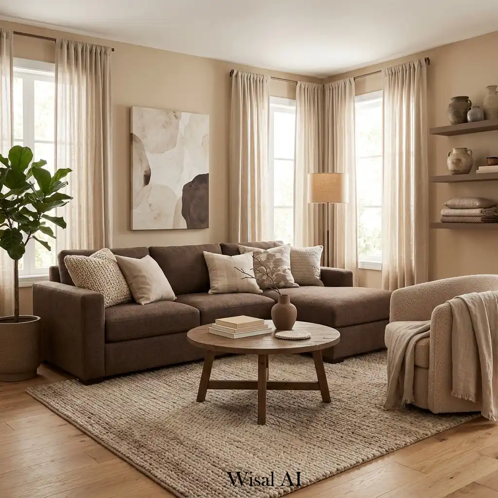 Warm mocha and beige layered modern apartment interior