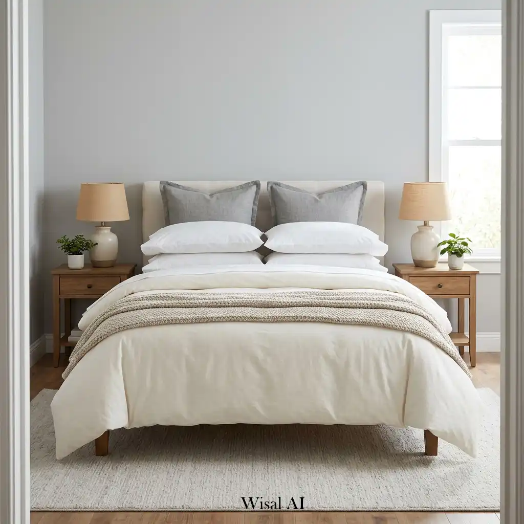 Elegant bedroom featuring a perfectly styled bed as the room's relaxing focal point.