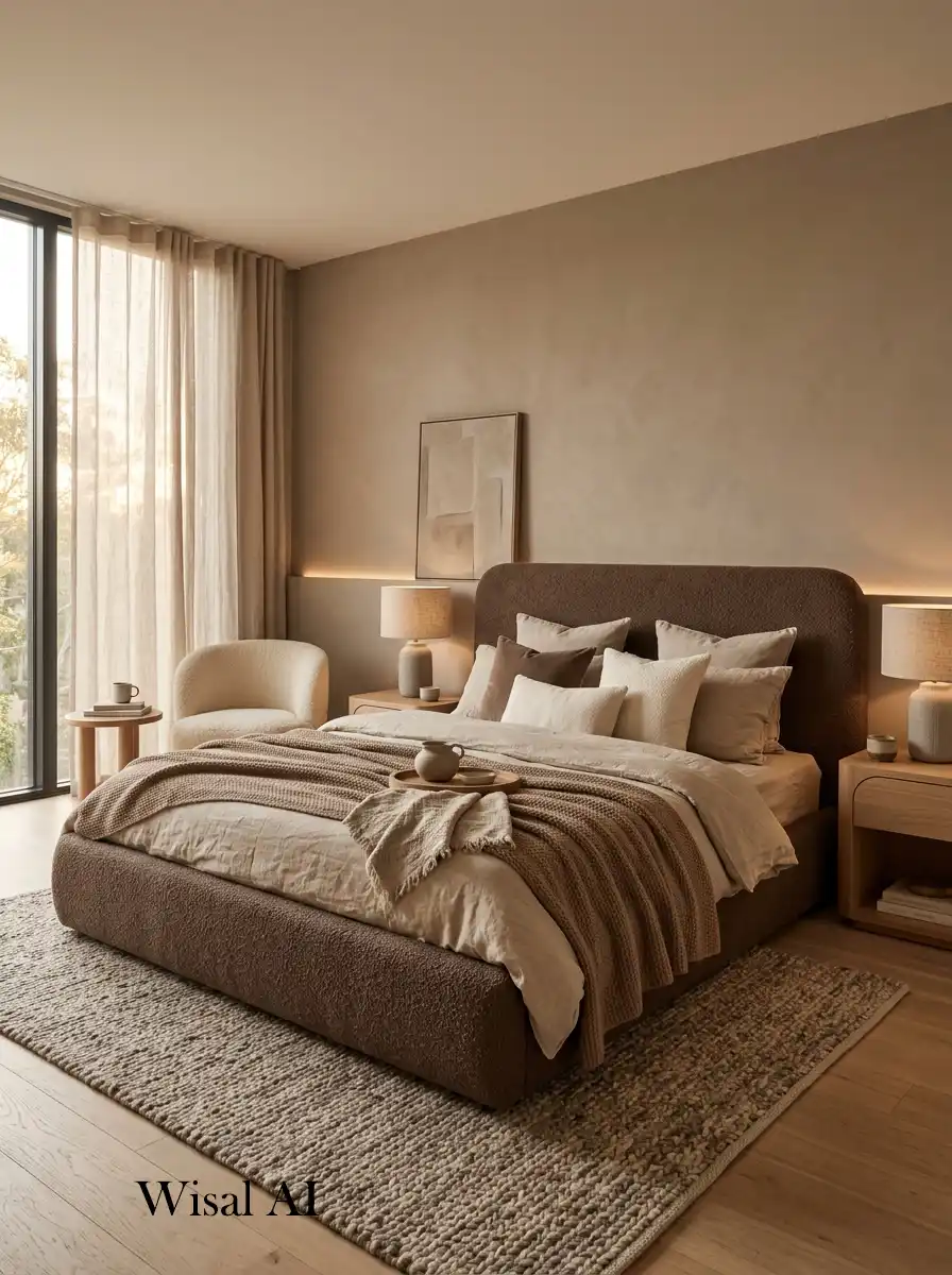 2. Mocha Bedroom Idea with Soft Layered Luxury Textures