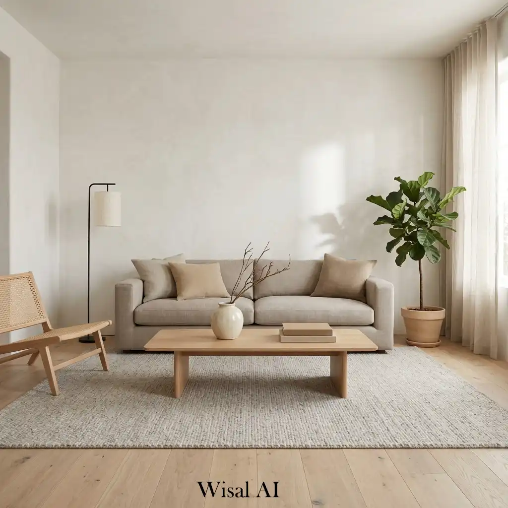 Neutral Japandi living room earth tone modern calm interior