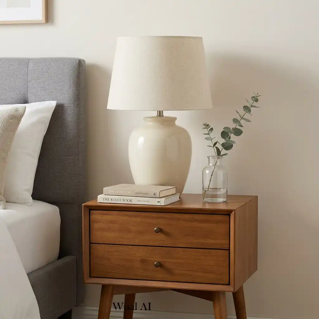 Modern bedroom with beautifully styled nightstands displaying balanced decorative accessories and lighting.