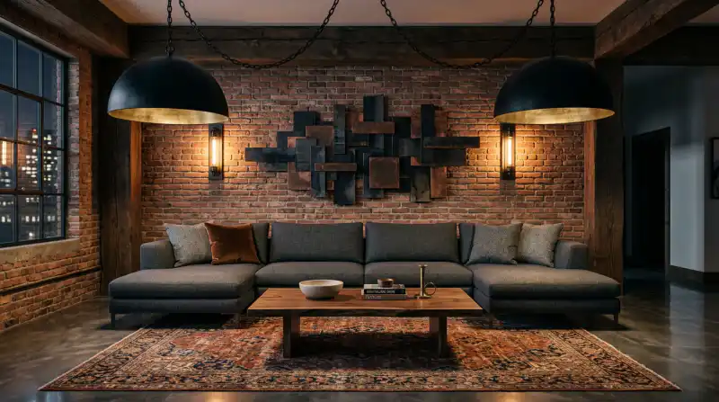 2. Textural Contrasts and Brutalist Geometry Industiral Living room idea