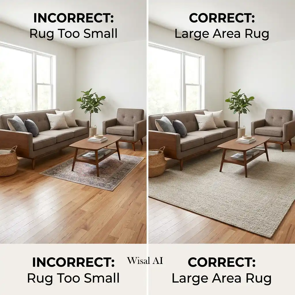 Modern living room with a large area rug anchoring the seating space.