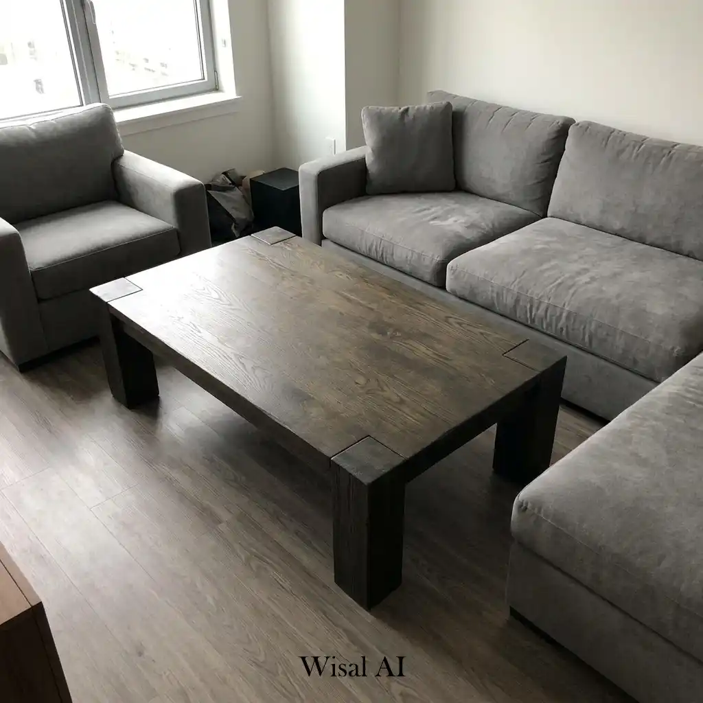 Wood nesting coffee tables add flexible surfaces in modern lounge