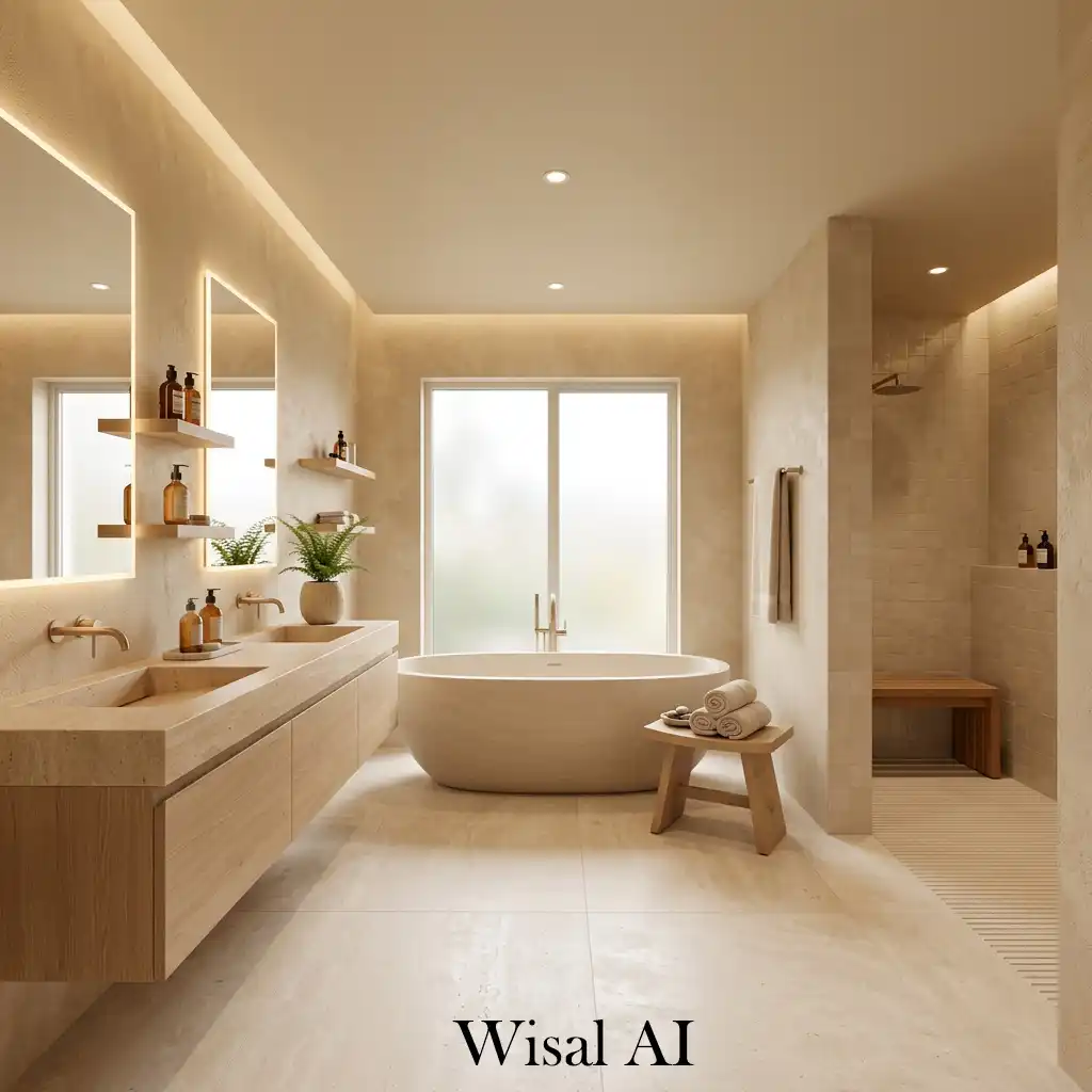 Full beige spa bathroom retreat calming natural atmosphere