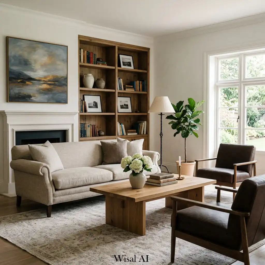 Timeless luxury living room with neutral colors and classic furnishings.