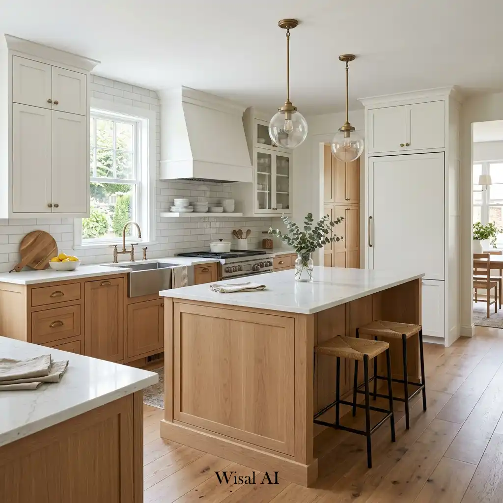 Timeless two-tone kitchen with classic cabinetry and elegant materials