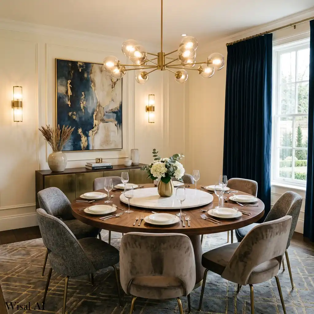 Hotel-inspired dining room with upscale furnishings and elegant ambiance