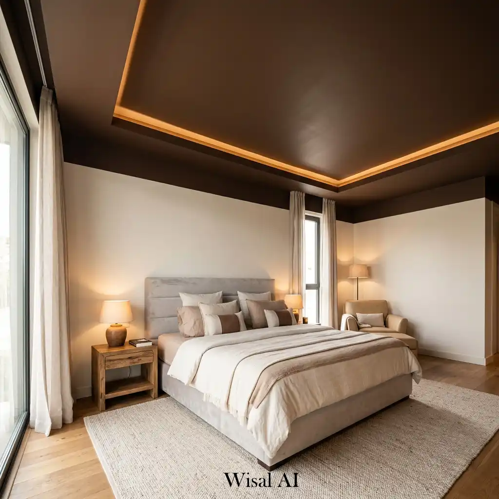 Apartment ceiling painted in warm mocha tone design