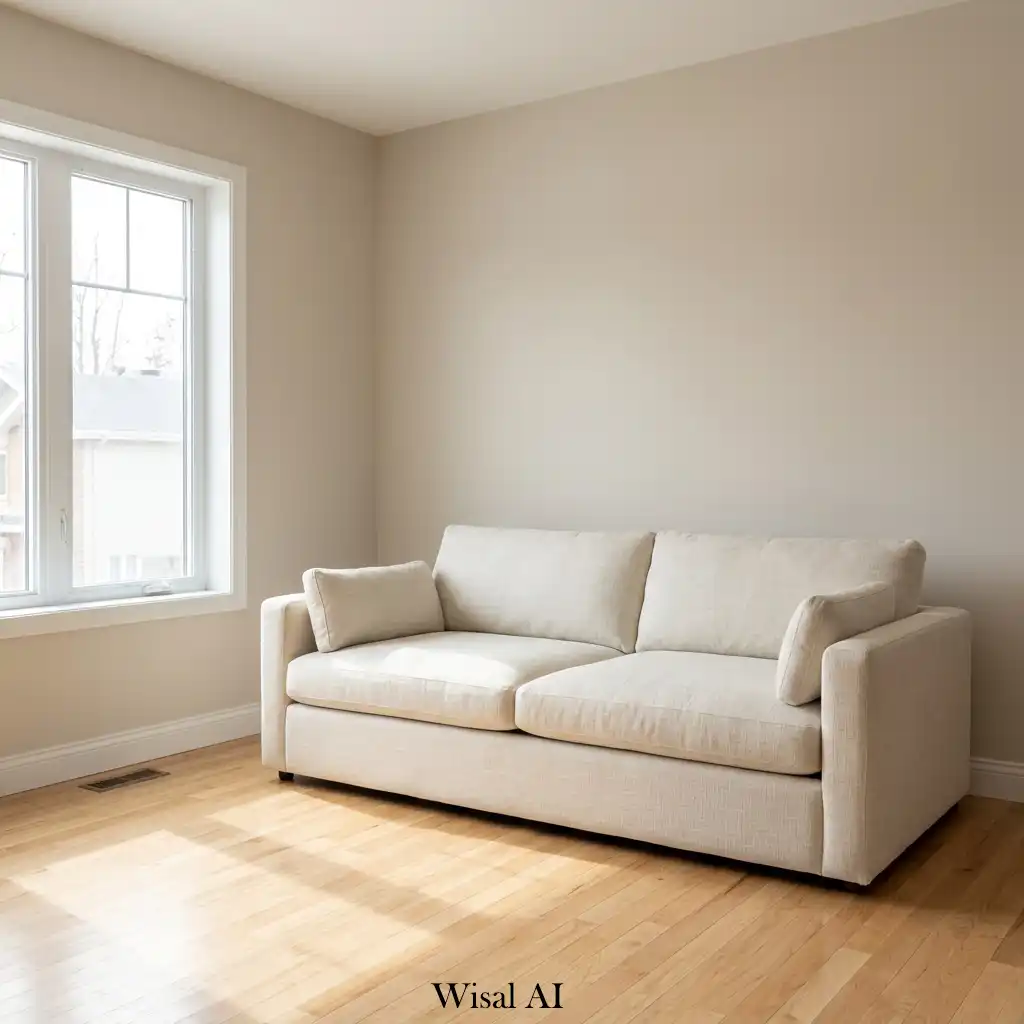 Layered neutral tones creating calm luxury atmosphere.