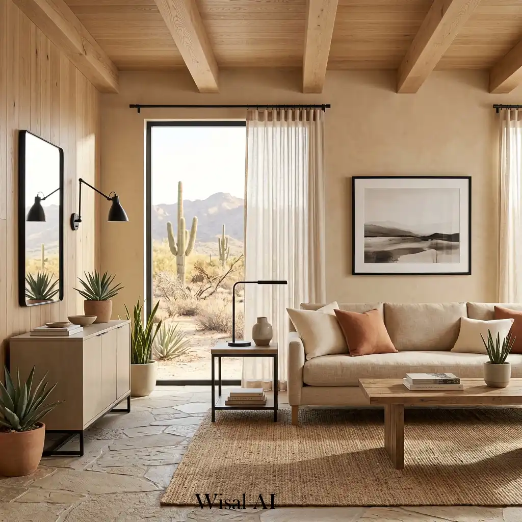 Black metal accents in modern desert interior