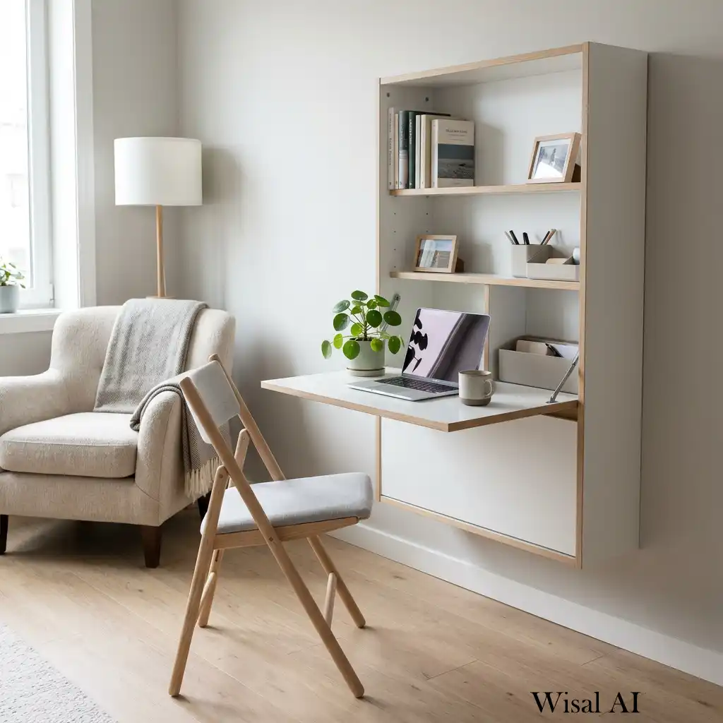 Foldable desk and lightweight chair create flexible work corner daily