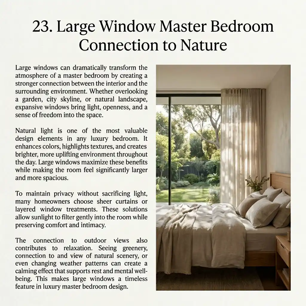 Bright master bedroom with large windows and scenic outdoor views