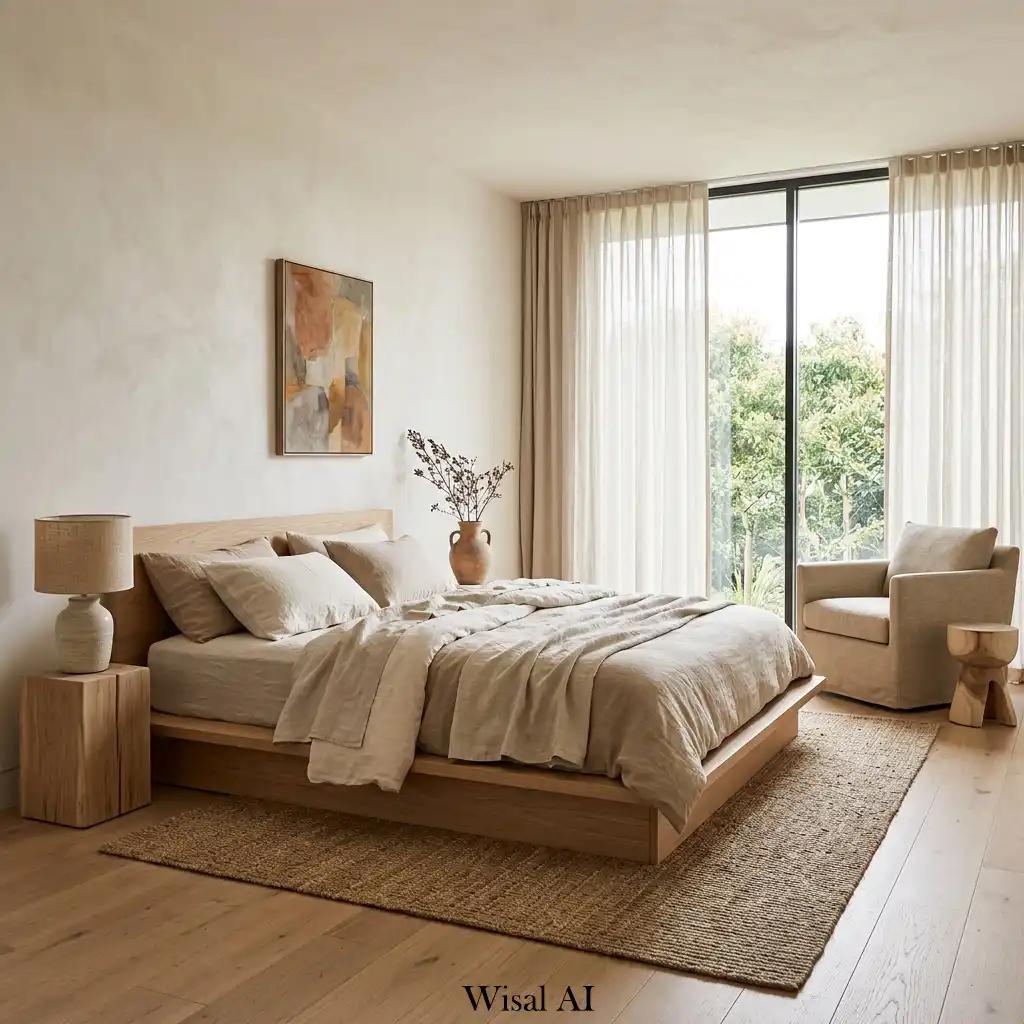 23. Warm Minimalist Bedroom with Organic Materials