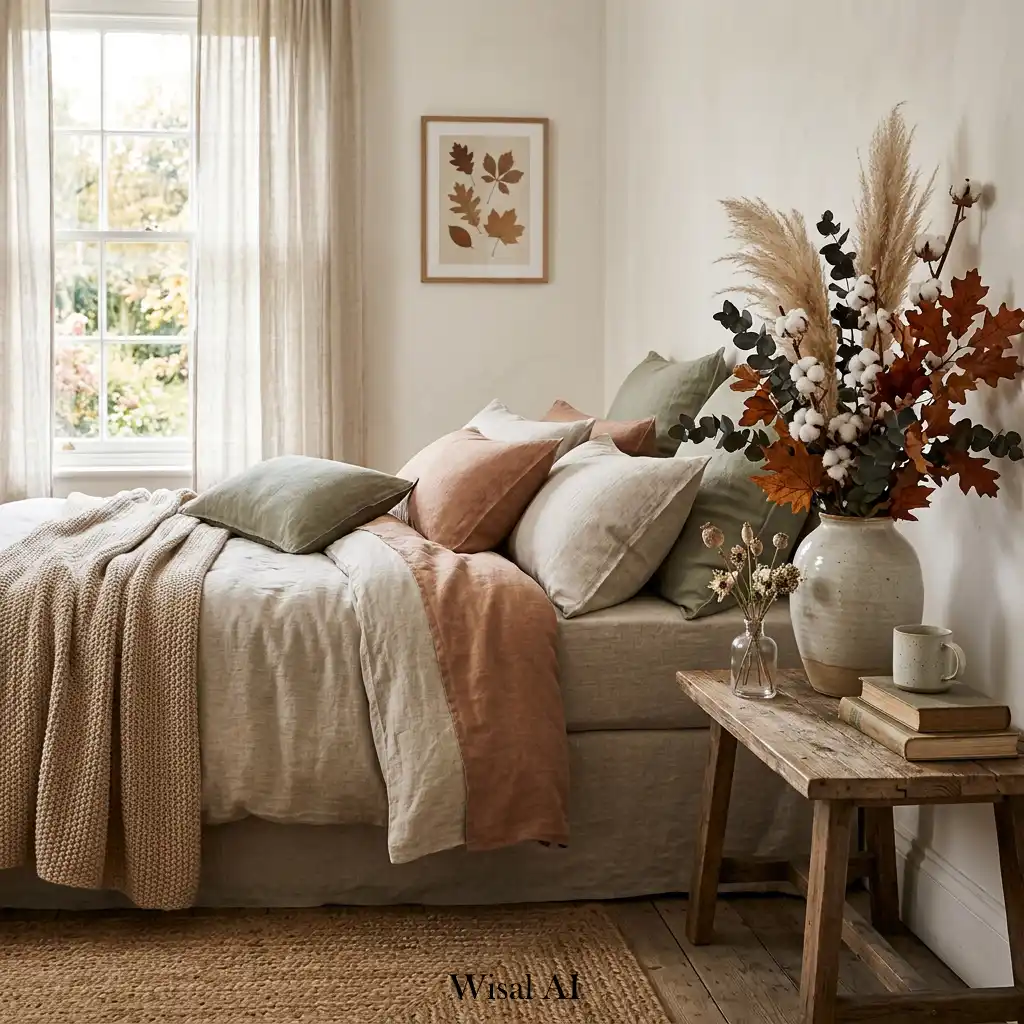 Botanical autumn styling with dried branches and natural arrangements.
