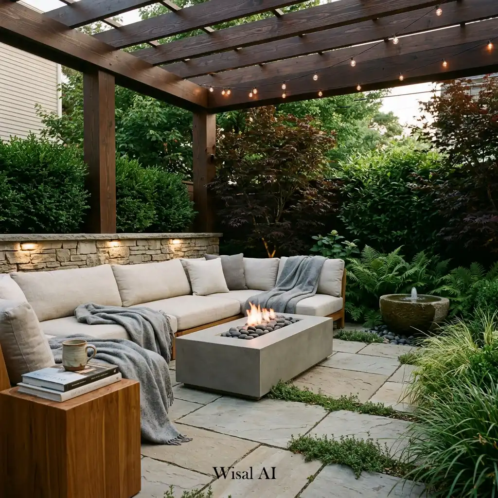 Quiet luxury backyard featuring premium materials, elegant landscaping, and refined outdoor living