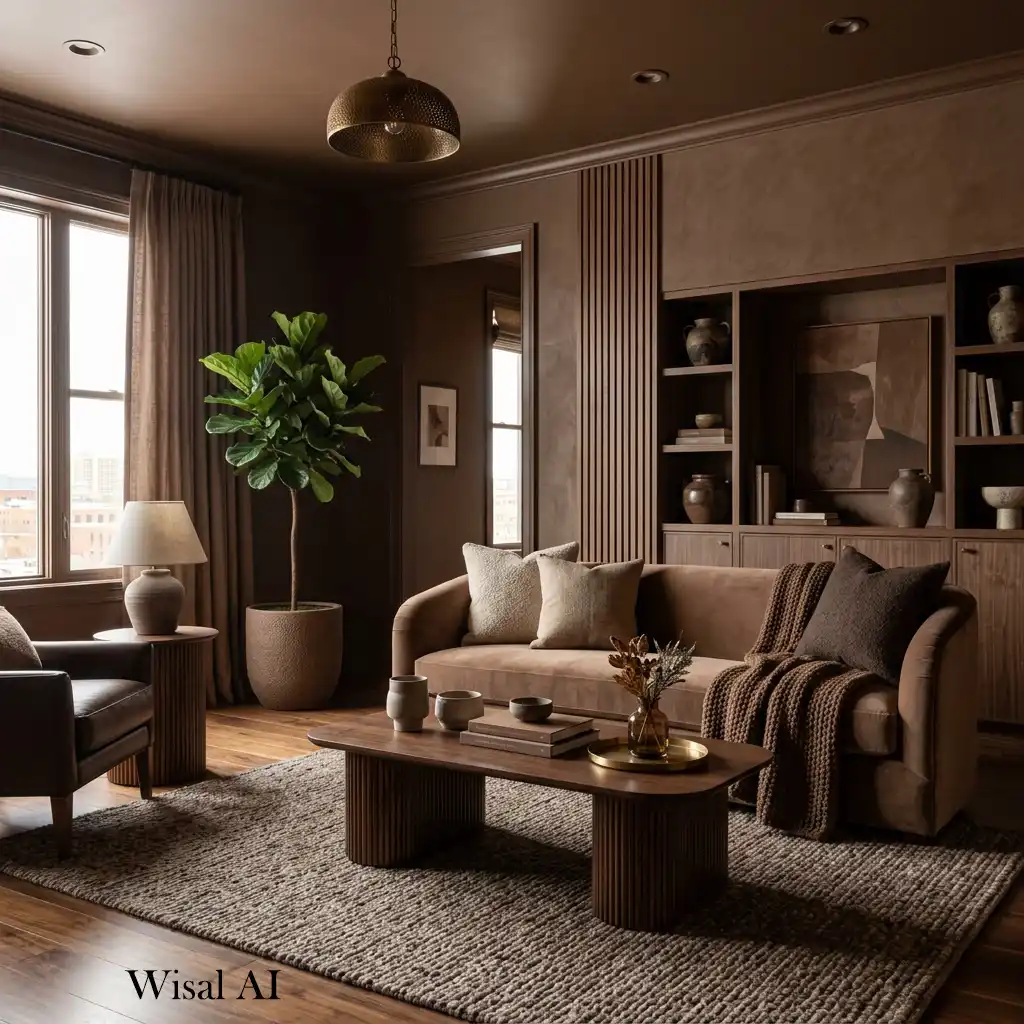 Full mocha monochrome modern luxury apartment interior