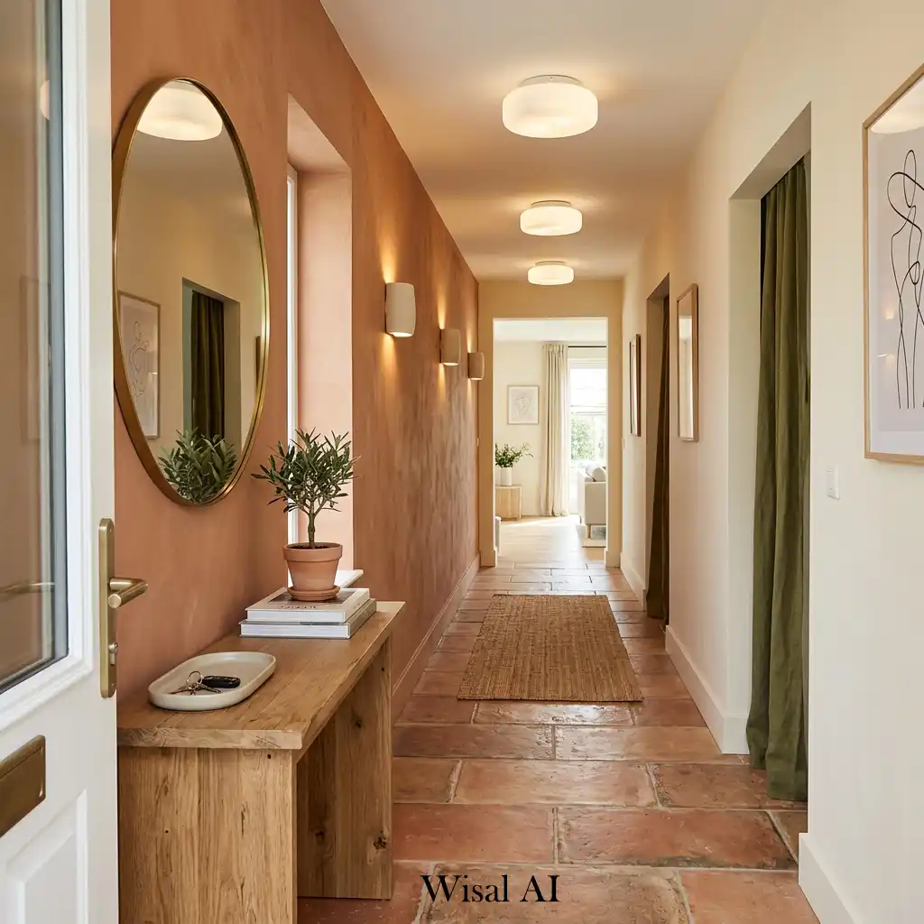 Hallway design with terracotta tones and welcoming atmosphere