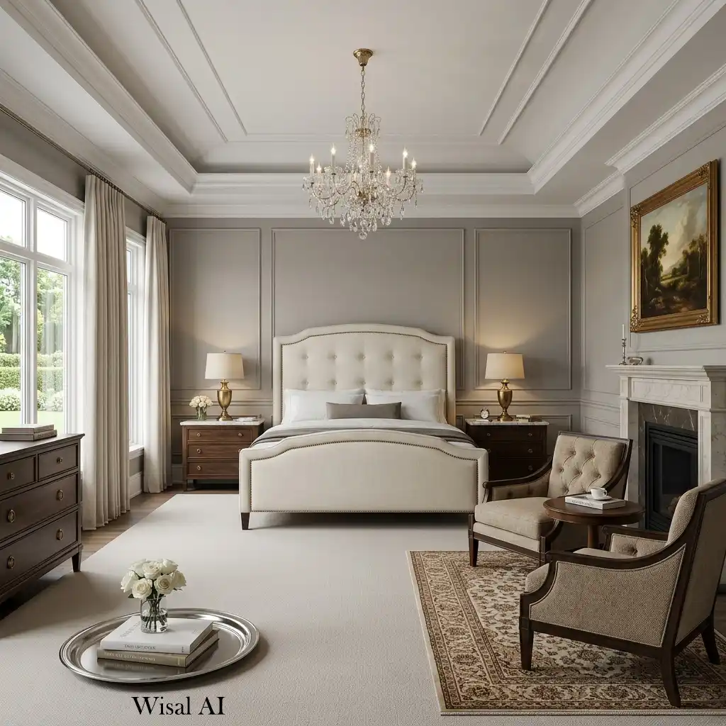 Classic luxury master bedroom with elegant furniture and timeless decor