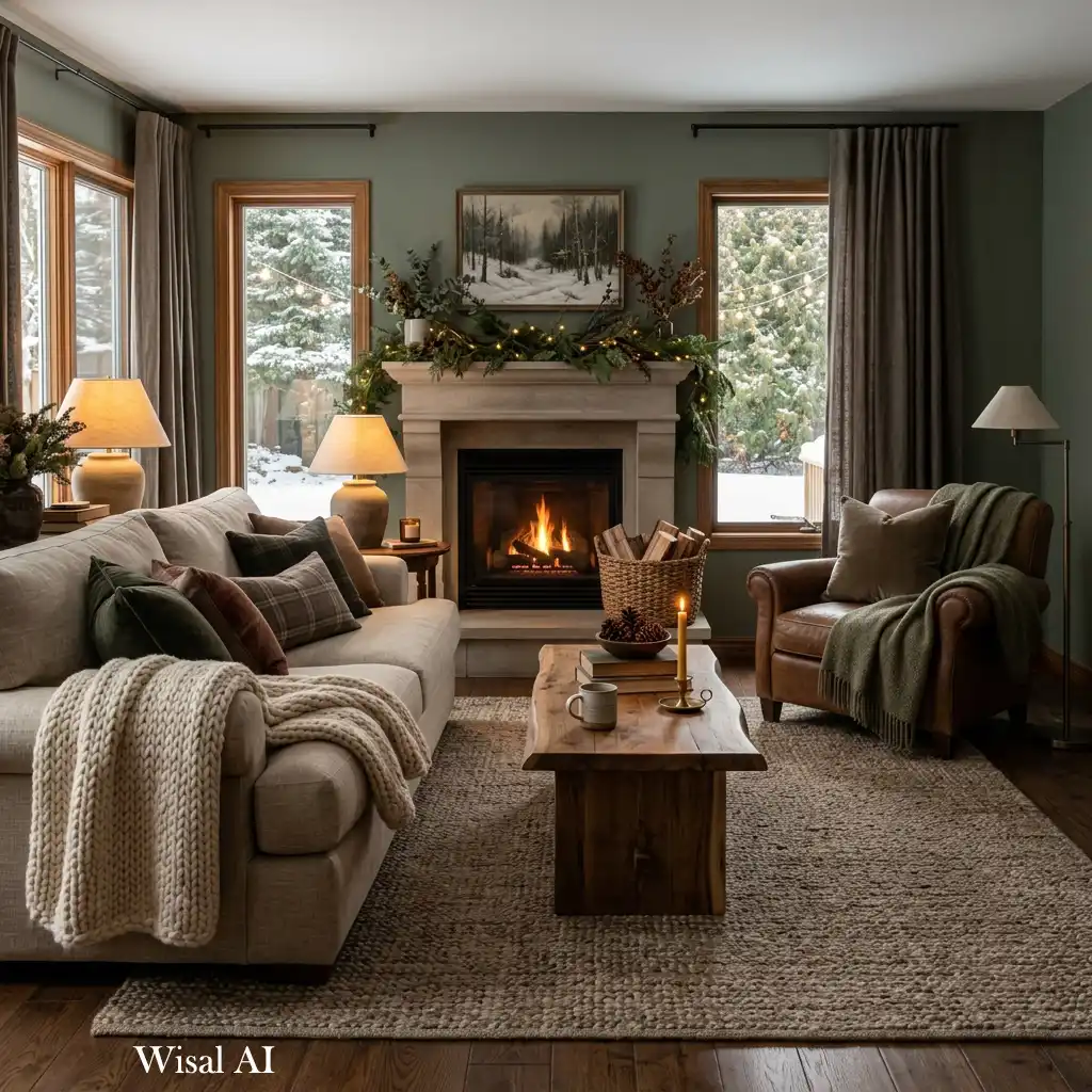 Ultimate cozy winter living room retreat with layered comfort and luxury atmosphere.