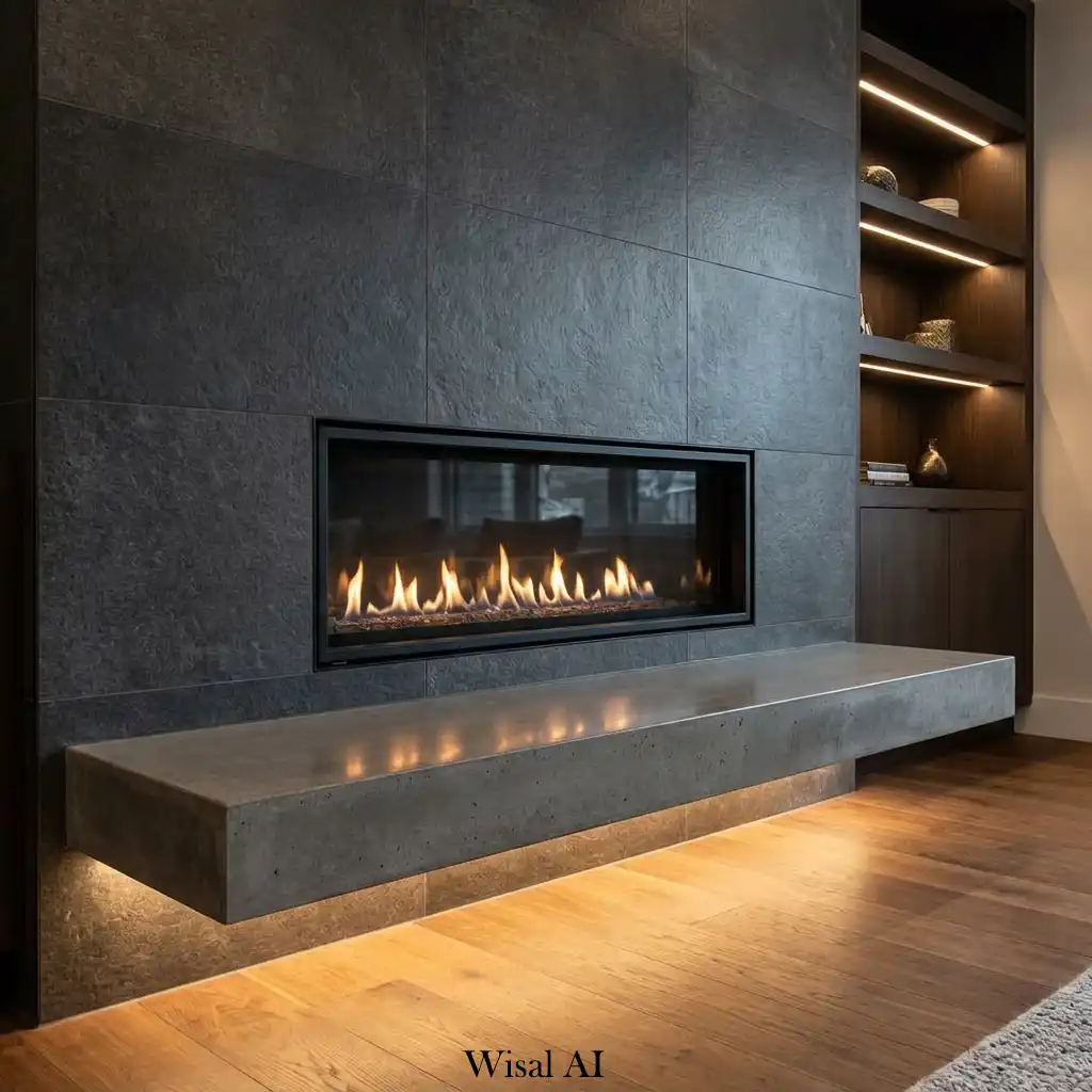 Modern fireplace enhanced with integrated LED lighting and architectural details
