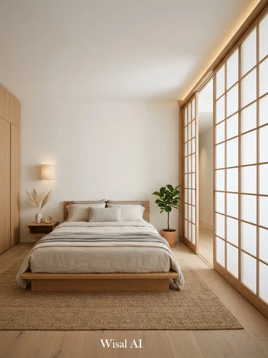 26. Japandi Bedroom with Shoji-Inspired Sliding Panels