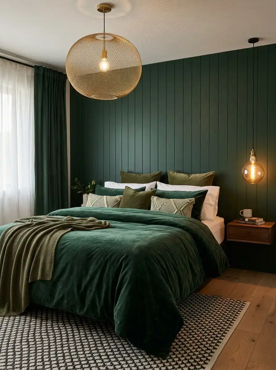 27.Pure Plushness and Texture in a Forest Green Bedroom