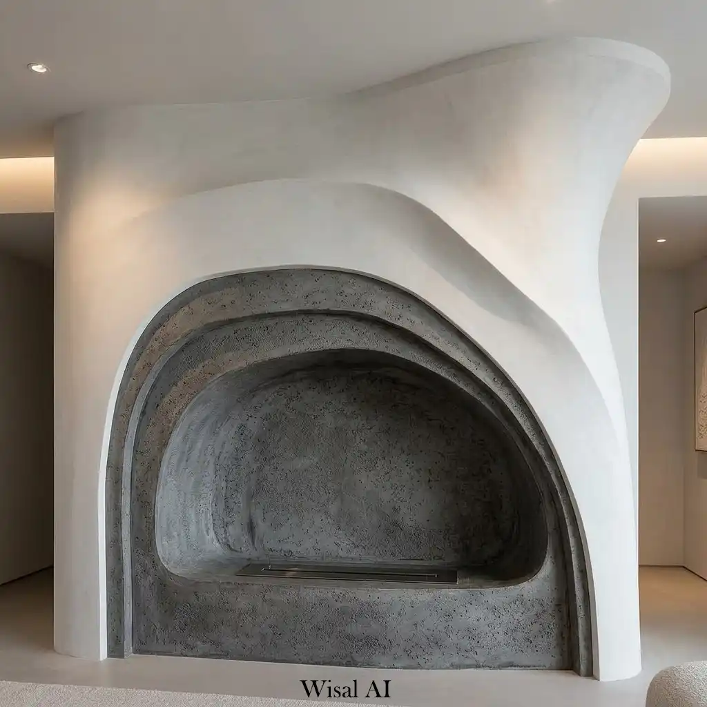 Artistic sculptural fireplace serving as a statement feature in a modern home
