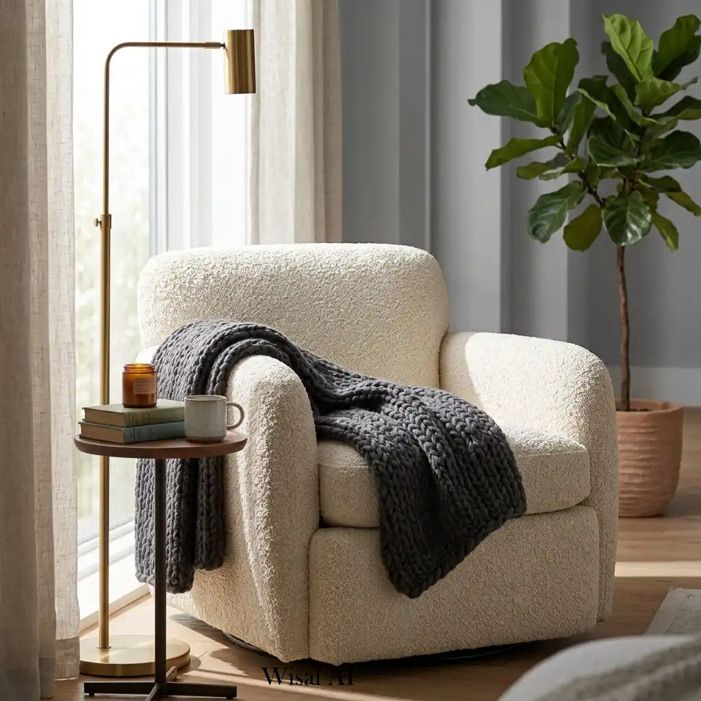 Oversized upholstered accent chair creating a cozy reading corner.