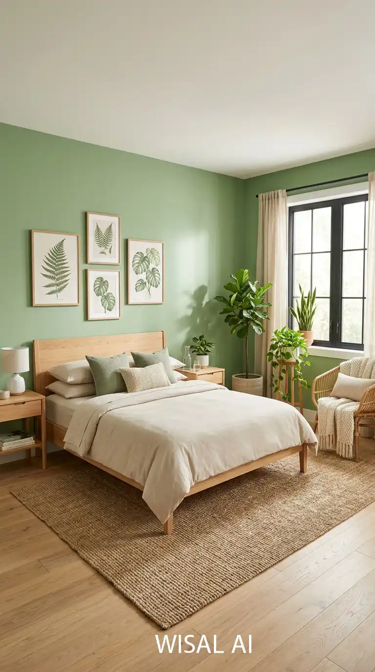 3. Botanical Green and Beige Nature Escape bedroom
