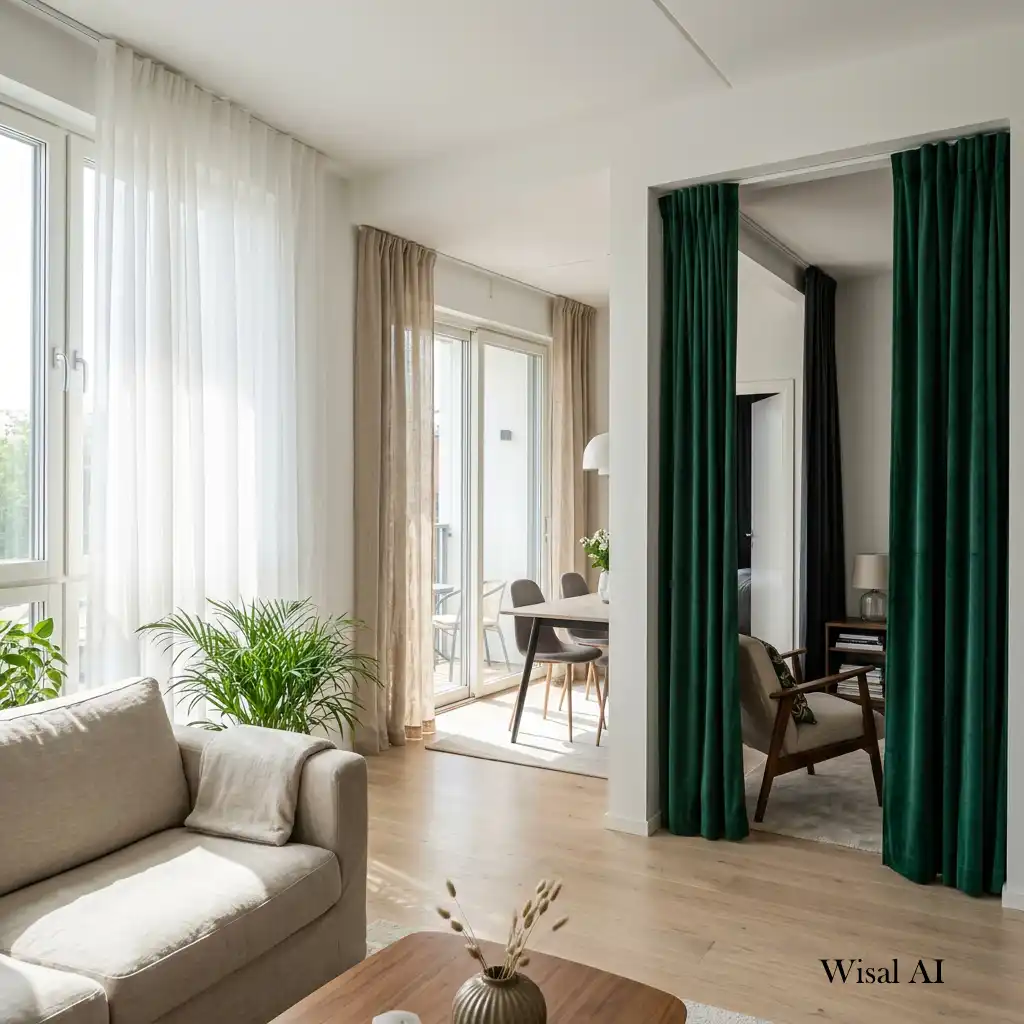 Beautiful home showcasing linen curtains selected for each room's lighting and function.