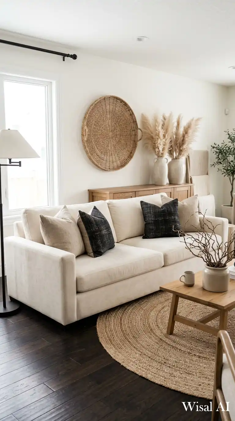 3. Moody Accents in a Bright Cream Living Room
