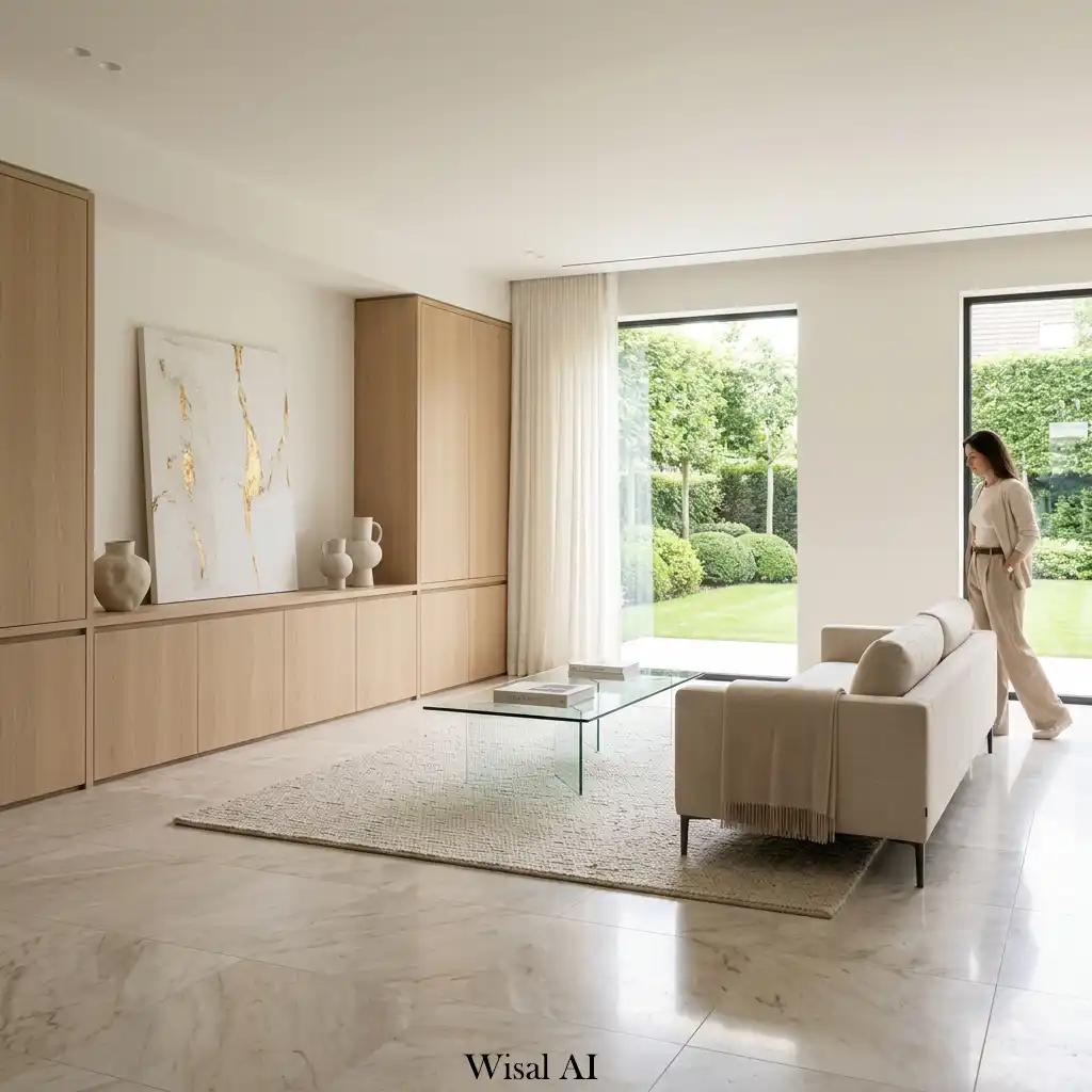 Minimalist home interior with organized storage and clutter-free modern design.