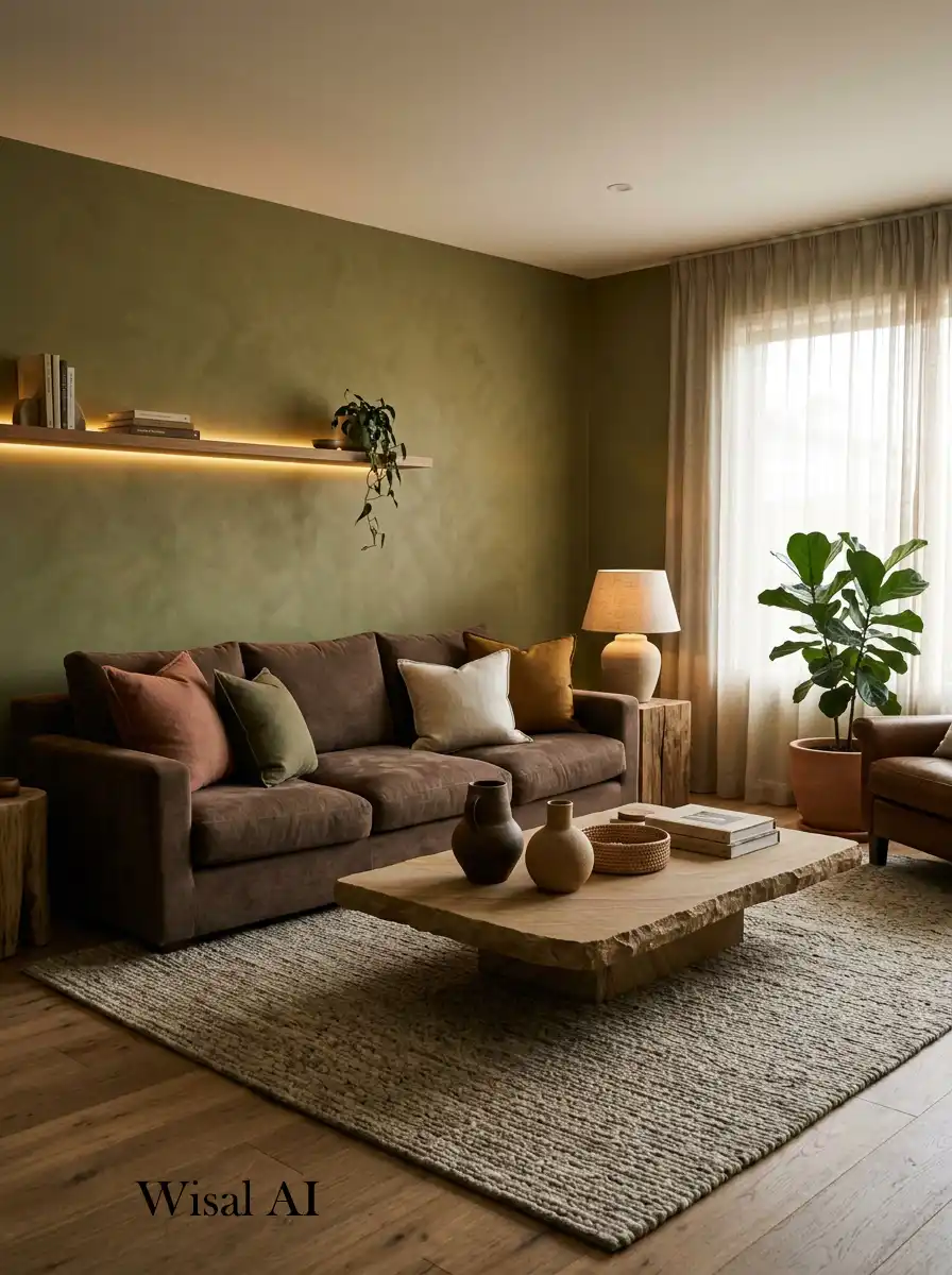 32.Earth Tone Moody Living Room Idea