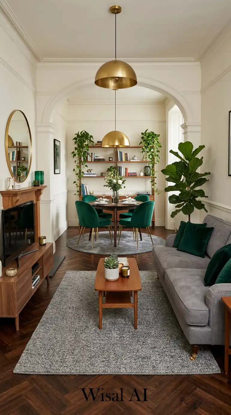 13.Richly Colored Small Living Room with Dining Table
