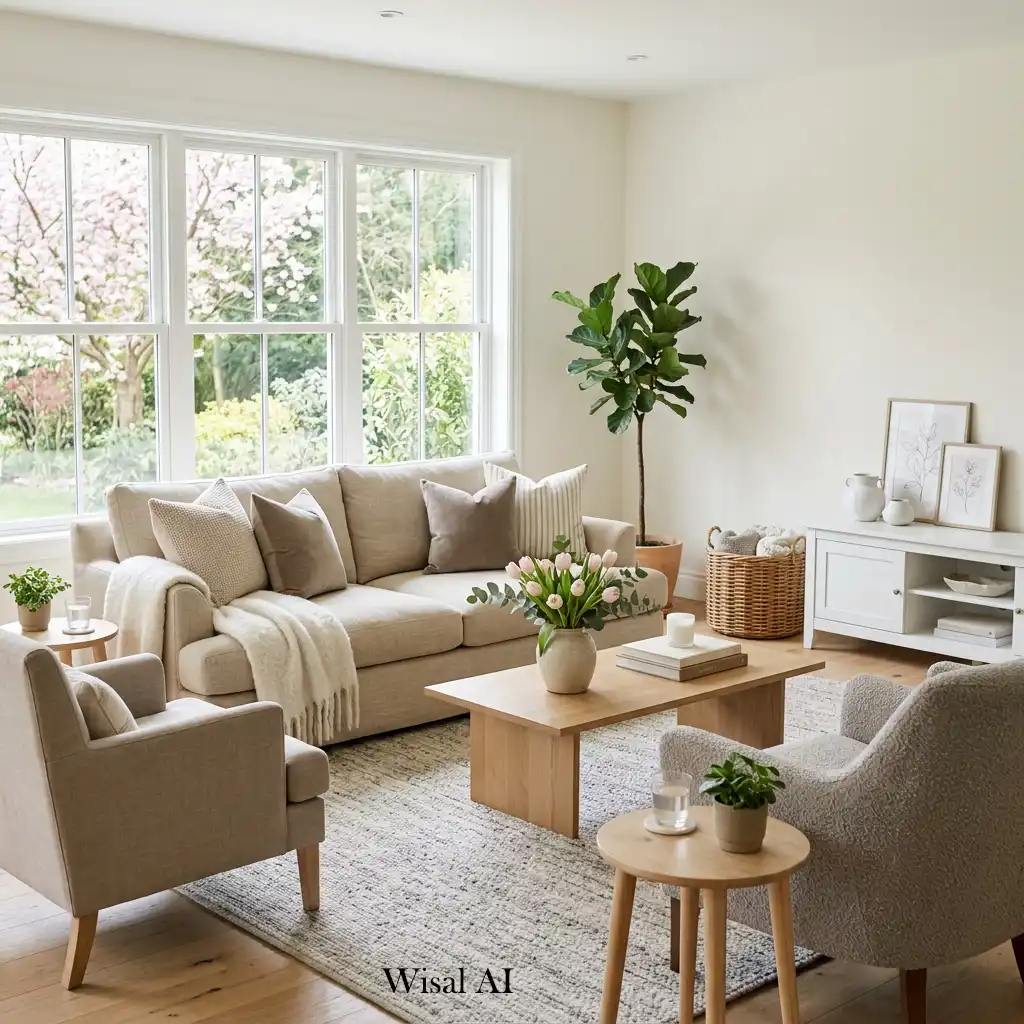 Fresh spring interior with balanced neutral color palette design.