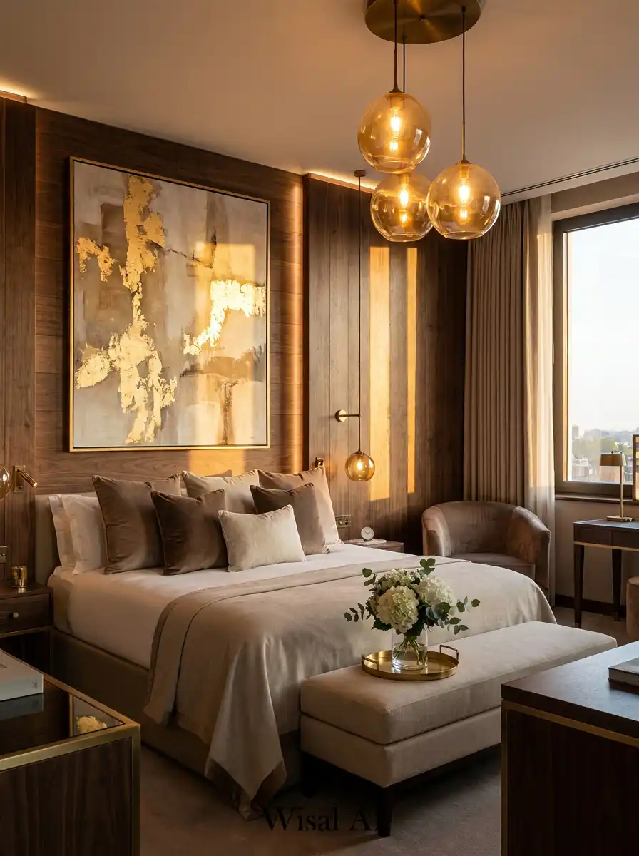 3. Golden Hour Elegance: An Opulent Hotel Bedroom Idea