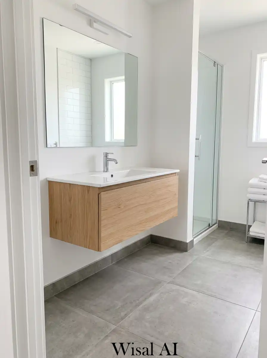 3. Floating vanity creates open floor visual effect