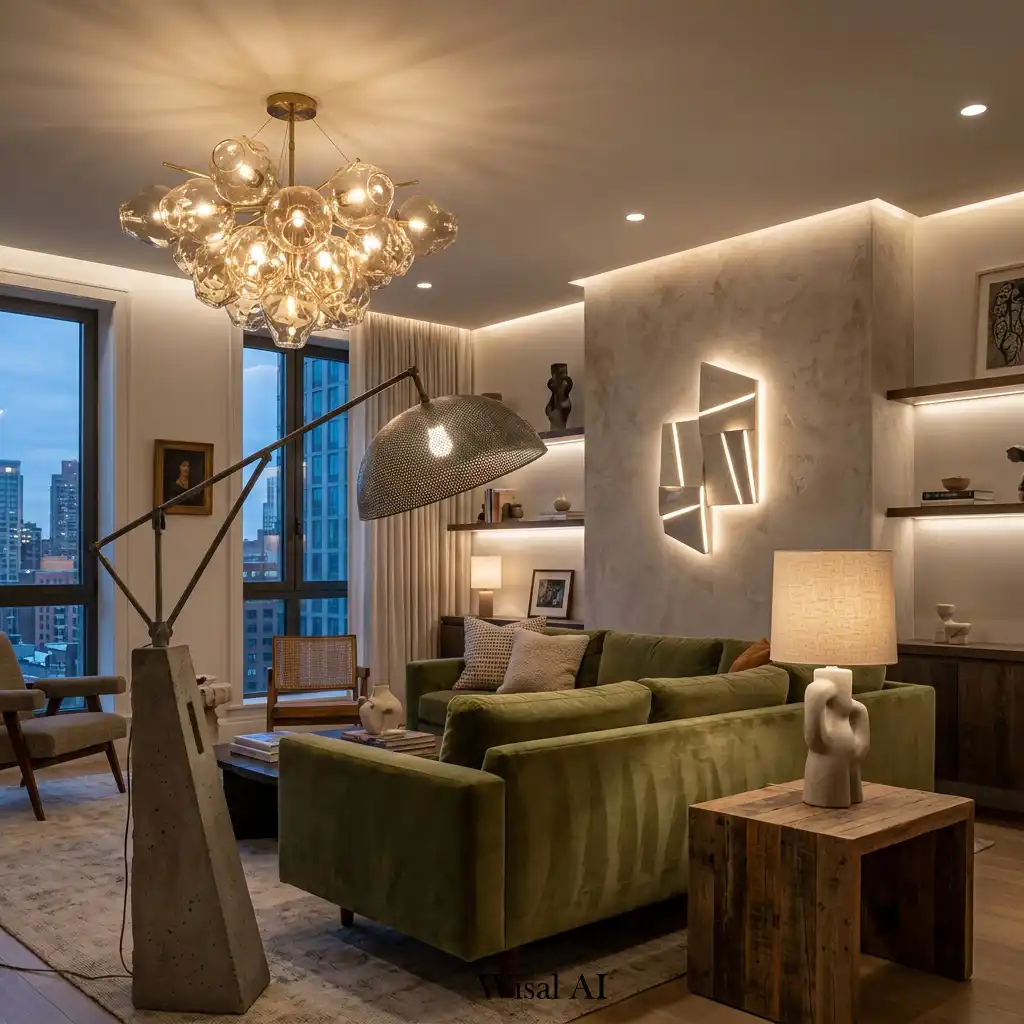 Statement living room lighting fixture with sculptural design
