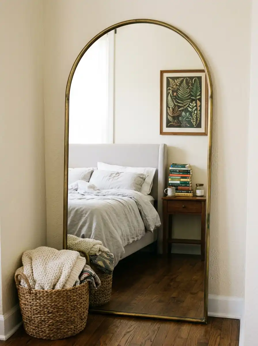 Strategic Mirror Placement: A Bright Small Bedroom Idea