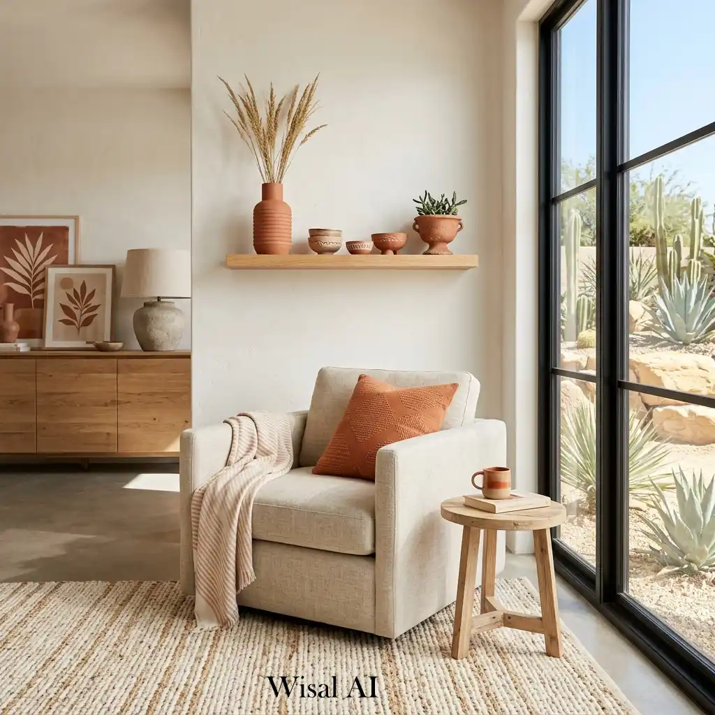 Terracotta accents in warm earthy modern bedroom