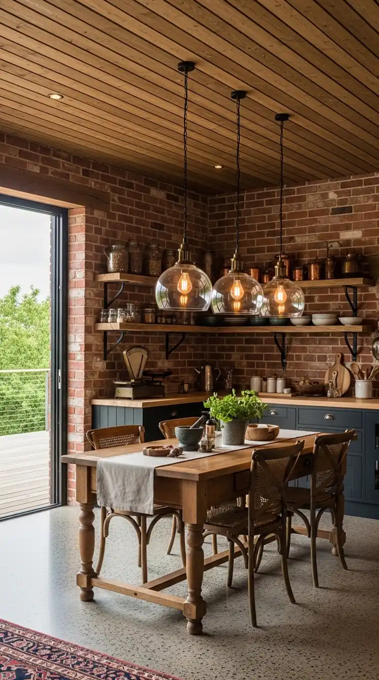 23.Red Brick and Dark Oak Industrial Luxury Rustic Kitchen