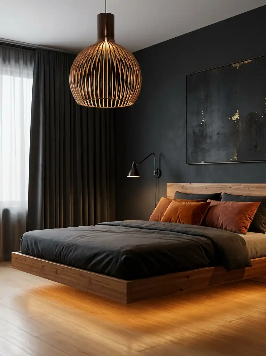 3. The Floating Sanctuary: Dark Cozy Bedroom Design Aesthetic